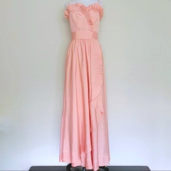 Vintage 80s Lillie Rubin x Albert Capraro Pink Ruffle Formal Dress Gown XXS/XS - Picture 2 of 13